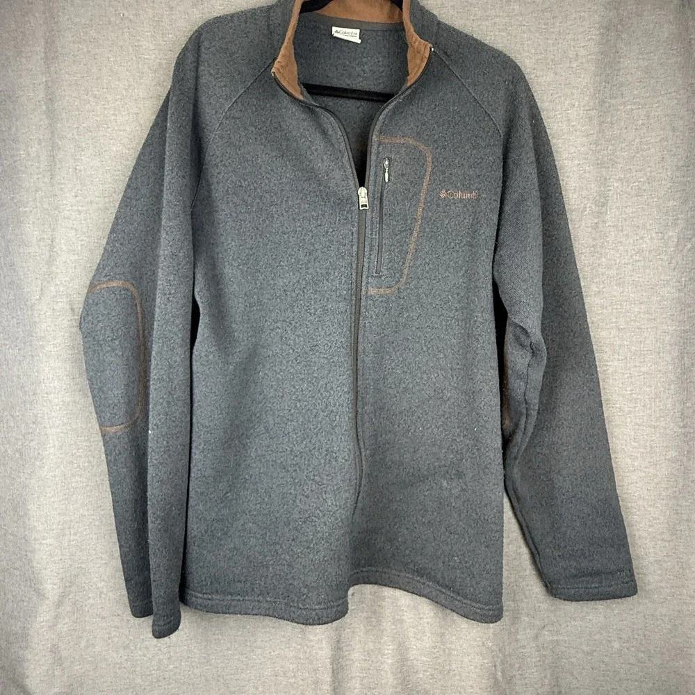 Columbia Men's Canyon Point Sweater Fleece XL Gray‎ Brown Stitching